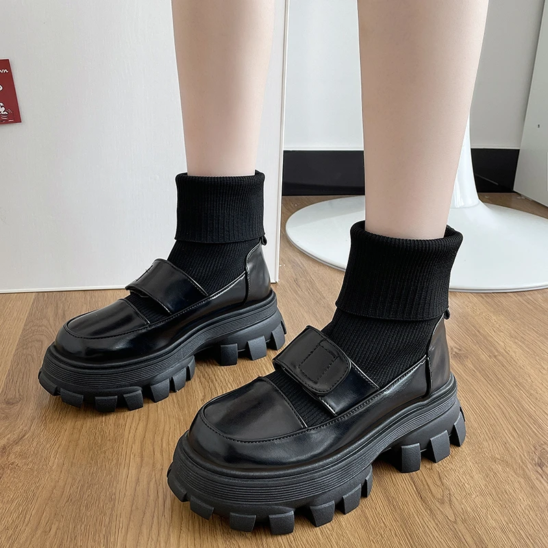 Women Ankle Sock Boots 2023 Winter New Brand Knitting Chelsea Boots Fashion Flats Platform Mary Janes Shoes Motorcycle Botas New