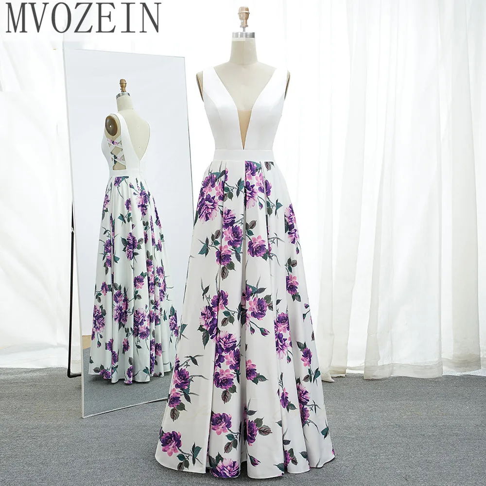 

Женское вечернее платье с цветочным принтом, Длинное разноцветное платье с V-образным вырезом для выпускного вечера, 2023
