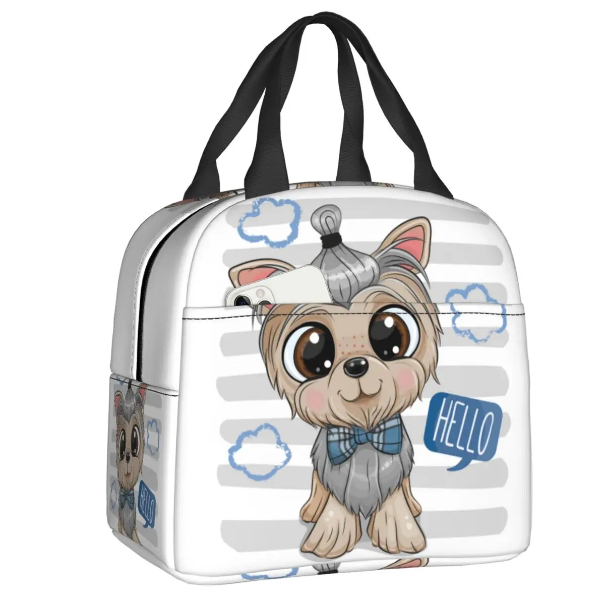 

Yorkshire Terrier With A Bowtie Insulated Lunch Bag for Women Portable Dog Cooler Thermal Lunch Tote Beach Camping Travel