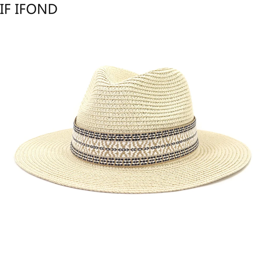 

Spring Summer Women Wide Brim Straw Hat Outdoor Vacation Beach Sun Hats Boater leisure Panama Jazz Fedoras Hats