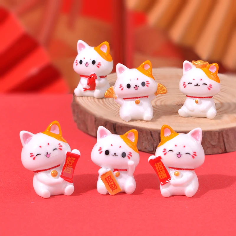 

1Pc Cute New Year Cartoon Lucky Cat Micro Landscape Resin Cat Micro Landscape DIY Pot Garden Decorations Miniatures