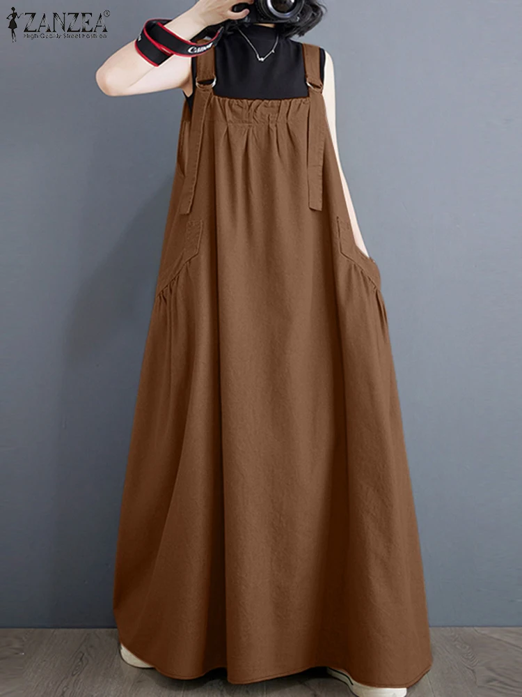 Корейский модный женский комбинезон платье осенне-летний сарафан макси ZANZEA