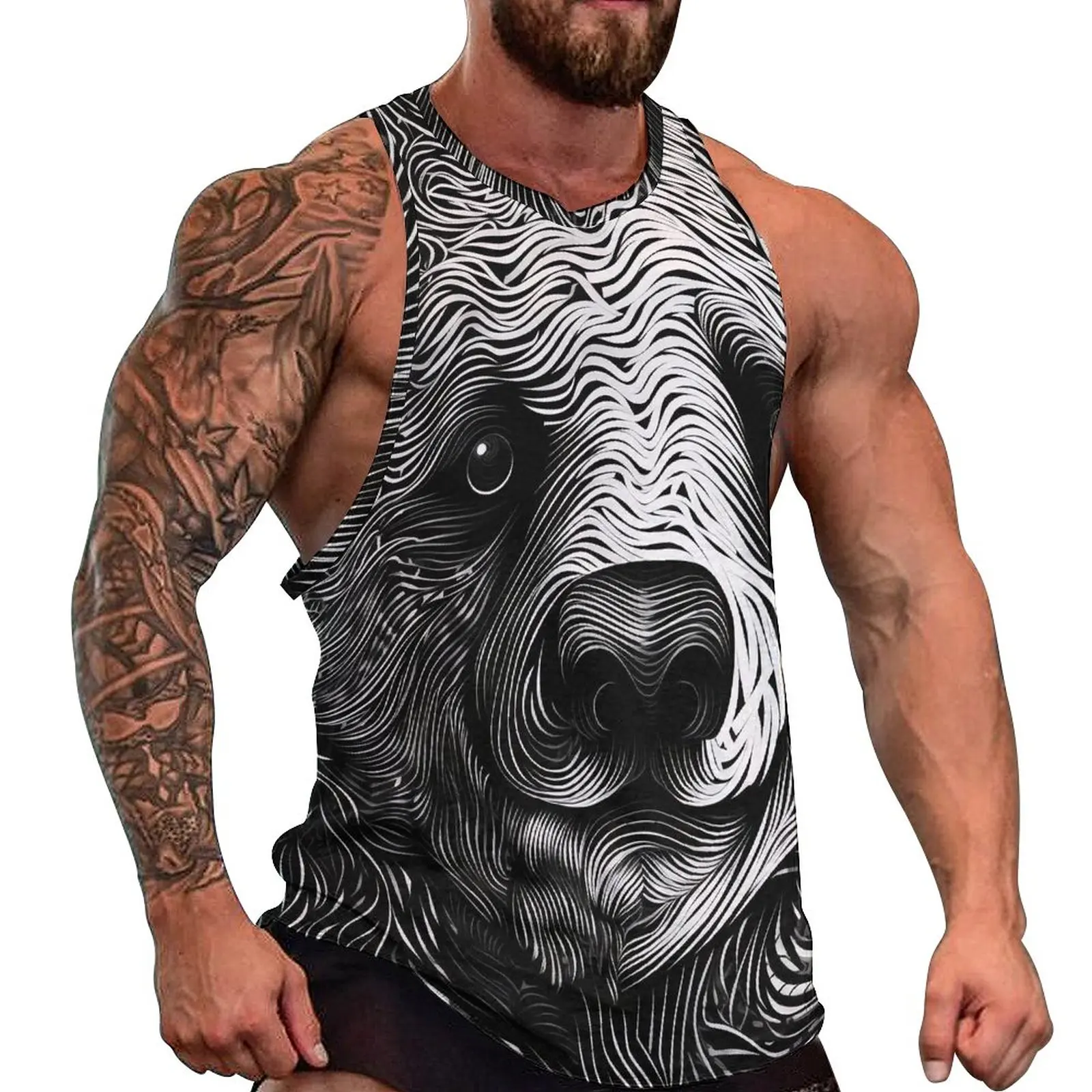 

Panda Tank Top Males Psychedelic Lines Portraits Tops Daily Custom Workout Sportswear Oversized Sleeveless Vests