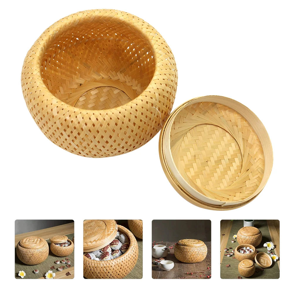 

Basket Rattan Storage Woven Tea Baskets Fruit Container Tray Wicker Handles Hand Bin Desktop Sundries Leaves Holder House Snacks