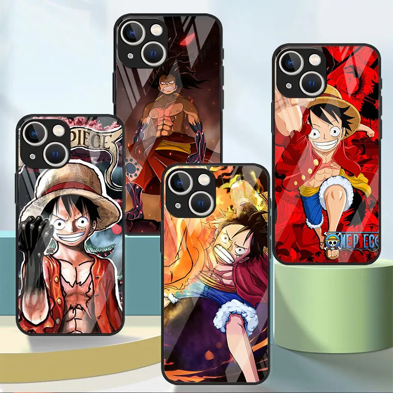 

Tempered Glass Case For Apple iPhone 14 Plus 13 Pro Max 11 12 Mini XR 7 8 Back Phone Cover Luxury Funda Anime Manga One Piece