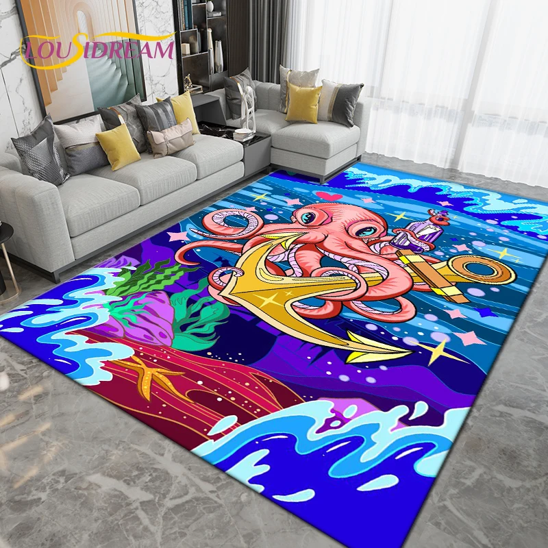 

Ocean Underwater World Fish Dolphin Octopus Area Rug,Carpet Rug for Living Room Bedroom Sofa,Kitchen Bathroom Non-slip Floor Mat