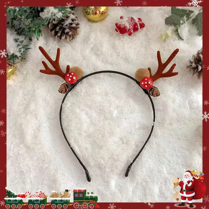 Рождественская повязка на голову с оленями рогами цветами застежкой головной