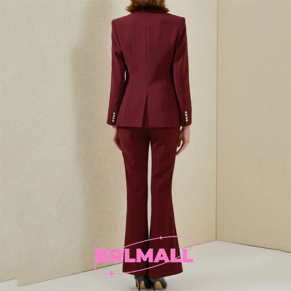 Women Maroon Suit Two Piece Custom Made Double Breasted Premium Cotton Peak Lapel Formal Wedding Bridesmaid Cocktail Bride Wear