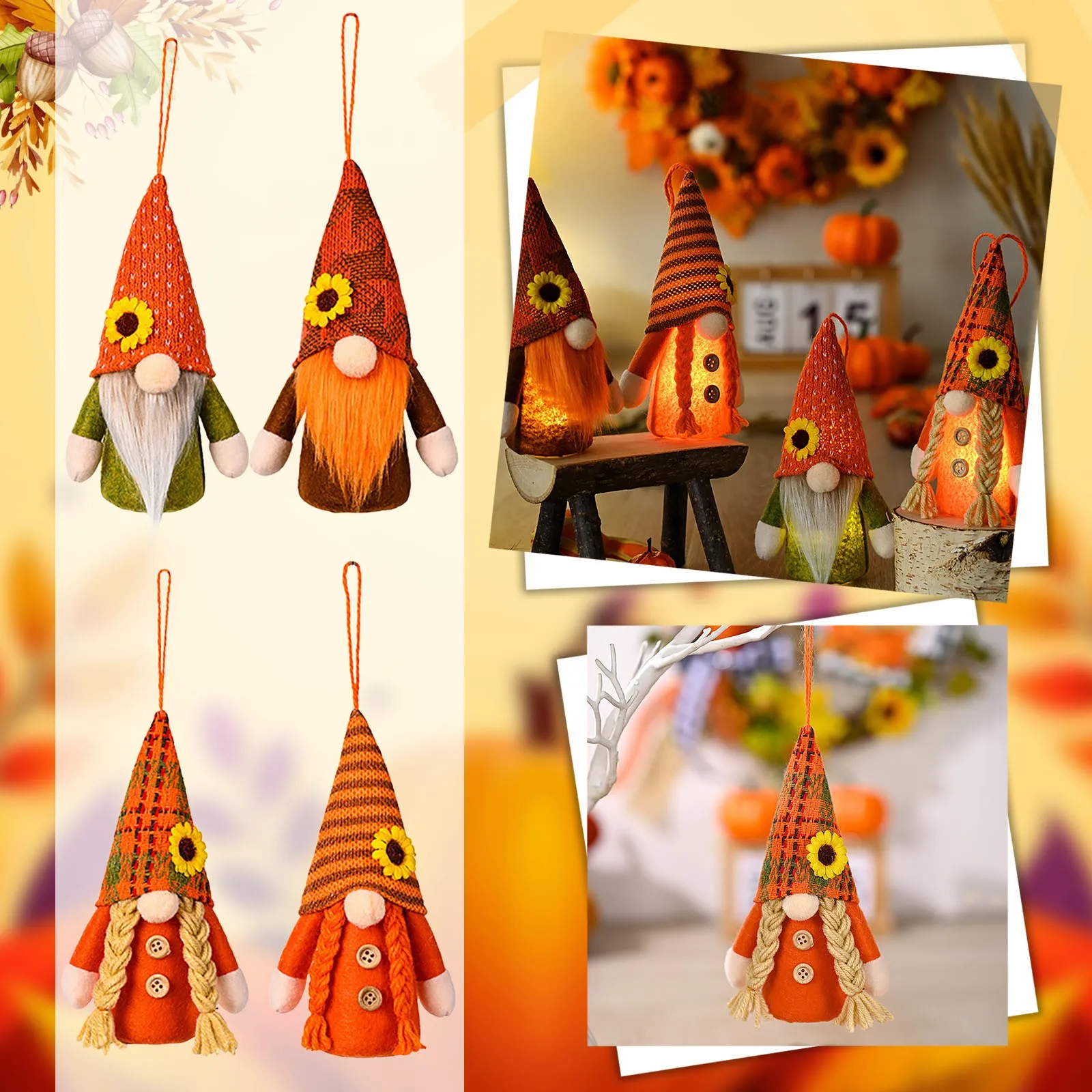 

4PCH Arvest Season Decoration Orange Hat Gnome Pendant Green Bulbs Christmas Ornaments Rainbow Ornament 1980 Christmas Ornaments