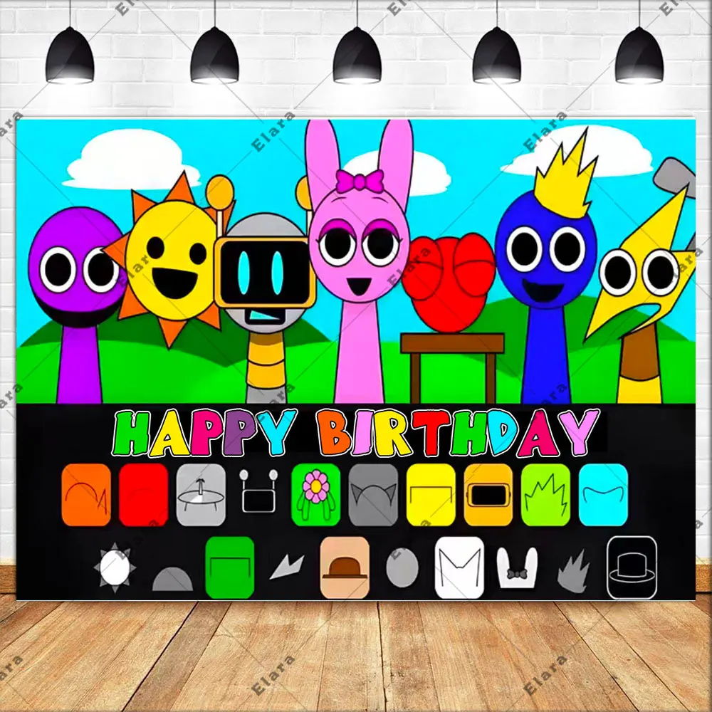 Фото Горячая игра с героями мультфильмов Incredibox-Sprunki, детский декор для дня рождения, детский душ, фон, баннер, реквизит для фотосессии, подарки для детей №4