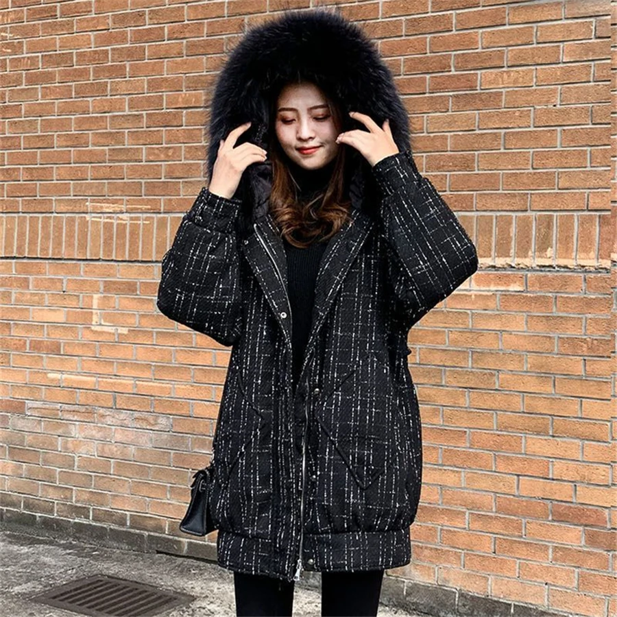Faux Fur Collar Thicken Vintage Mid-length Parkas Winter Warm Loose Coat Cotton Padded Jackets Casual Korean Snow Wear Outwear