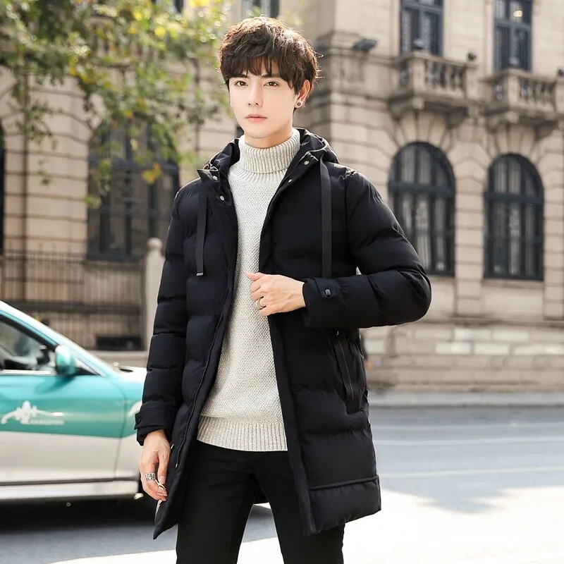 

Men Winter New Warm Thick Zipper Hood Parkas 2022 Long Jacket Male Autumn Outwear Outfits Classic Windproof Pocket Down Coats