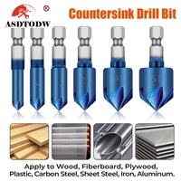 6pcs industrial countersink drill bit 14 hex shank 90 degree wood chamfering cutter blue coated chamfer tool