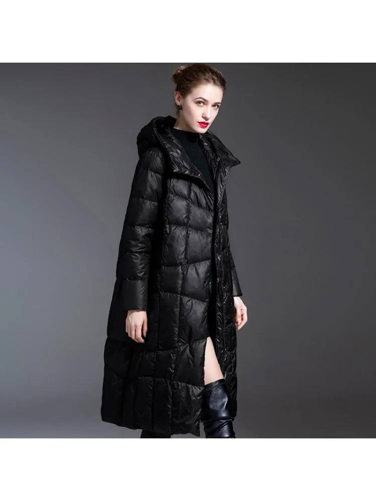 European Station Hooded Long 90 White Duck Down Coats Women 2022 Winter Fashion High-End Loose Thickening Warmer Jackets