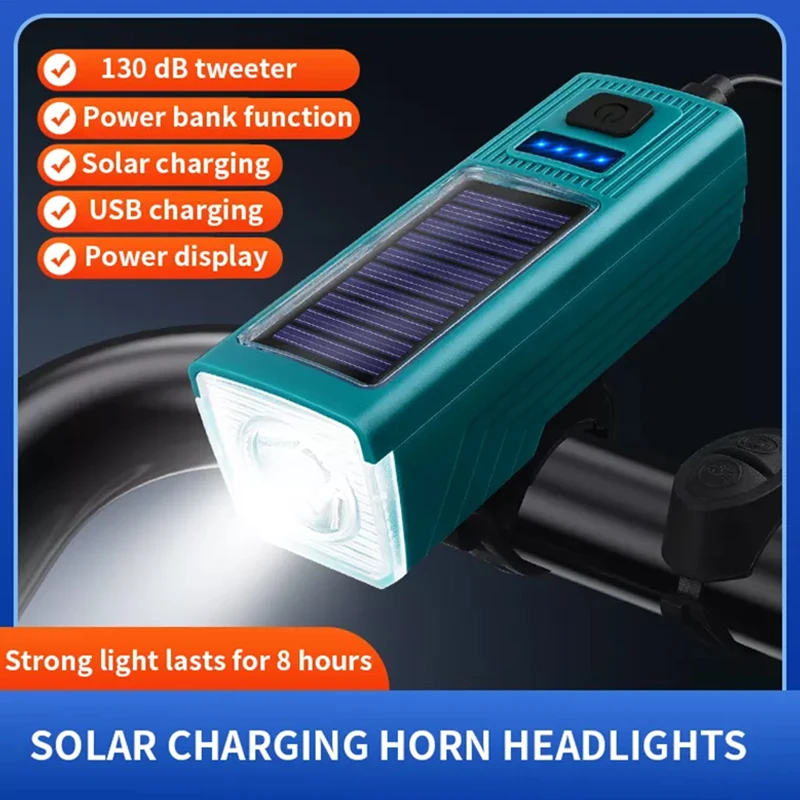 

GOGOBLKE New Super Bright Bike Light Horn Solar Light Bike Headlight LED Rechargeable Mountain Road Cycling Light Safety Torch