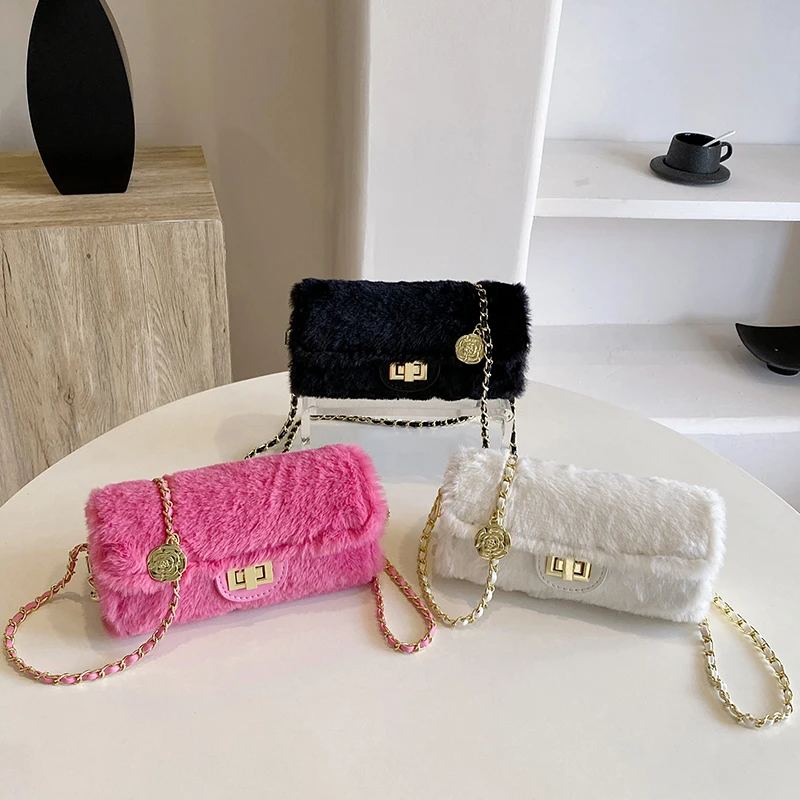 Осенне-зимняя пушистая сумка через плечо для женщин новинка 2024 плюшевая на