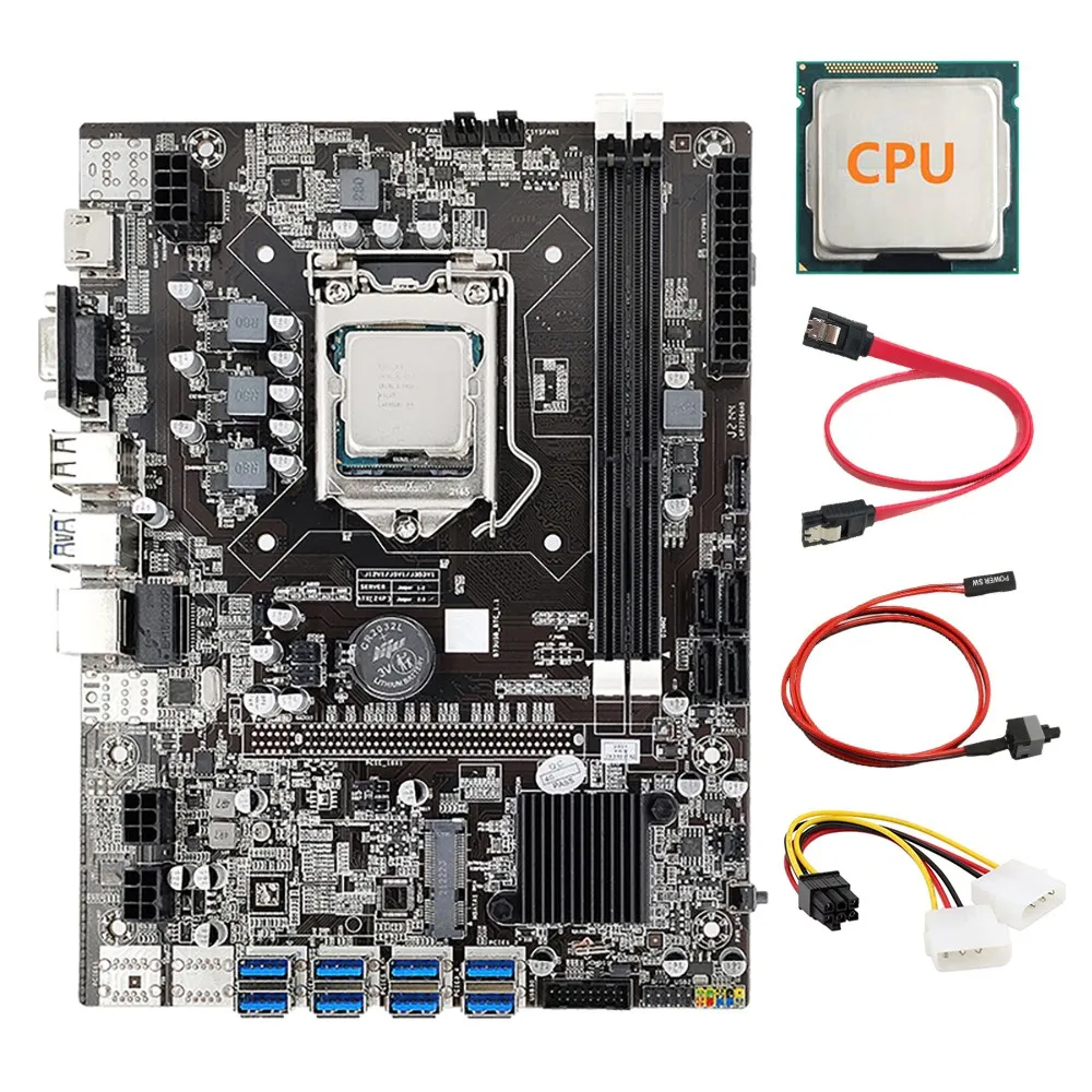 B75 8 GPU Mining Motherboard+CPU+Power Cable+Switch Cable+SATA Cable 8 USB3.0 (PCIE) LGA1155 DDR3 RAM SATA3.0 ETH Miner