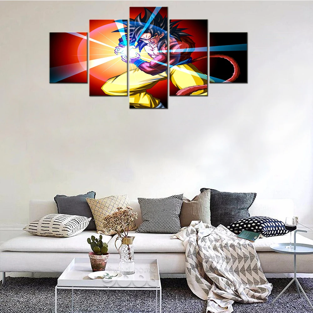 

Wall Art Pictures Canvas Painting Printed Posters 5 Panel Japan Anime Goku Warrior Home Decor For Living Room Modern Artwork
