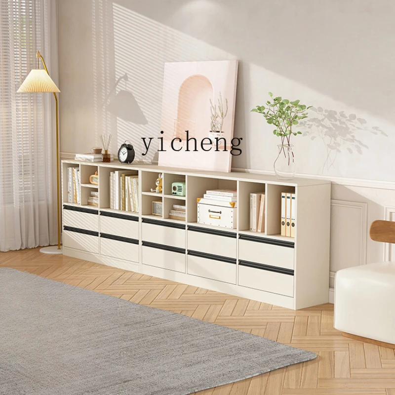 

ZK Cream Style Floor Low Cabinet Japanese Style Bookshelf Chest of Drawers Combination Display Cabinet