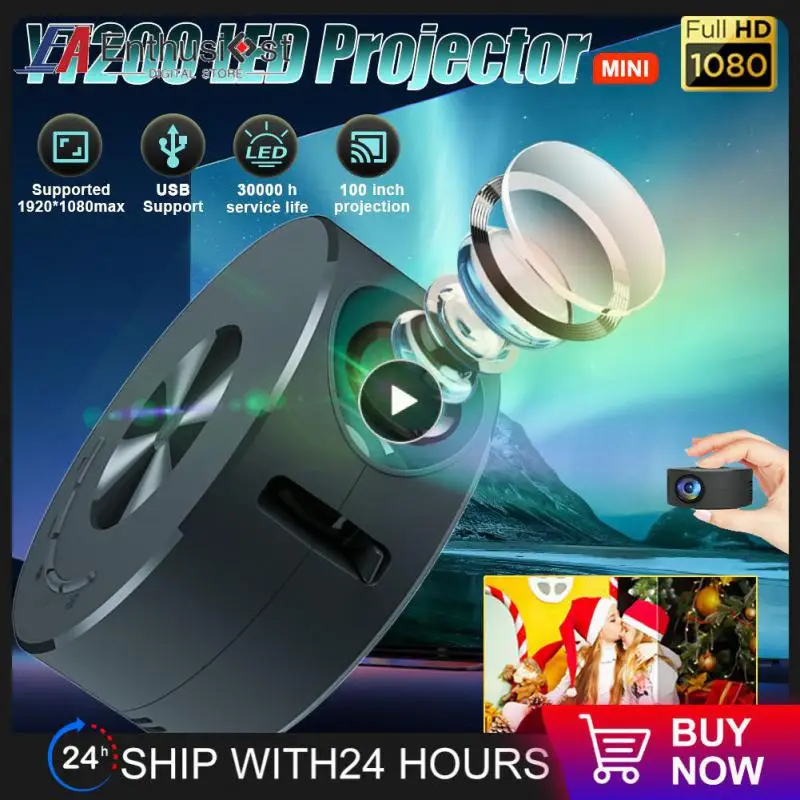 

Home Theater Media Player Yt200 Screen Projector Yt200 Wired Same Screen Projector 30000 Hours 1920*1080 Resolution Mini Led
