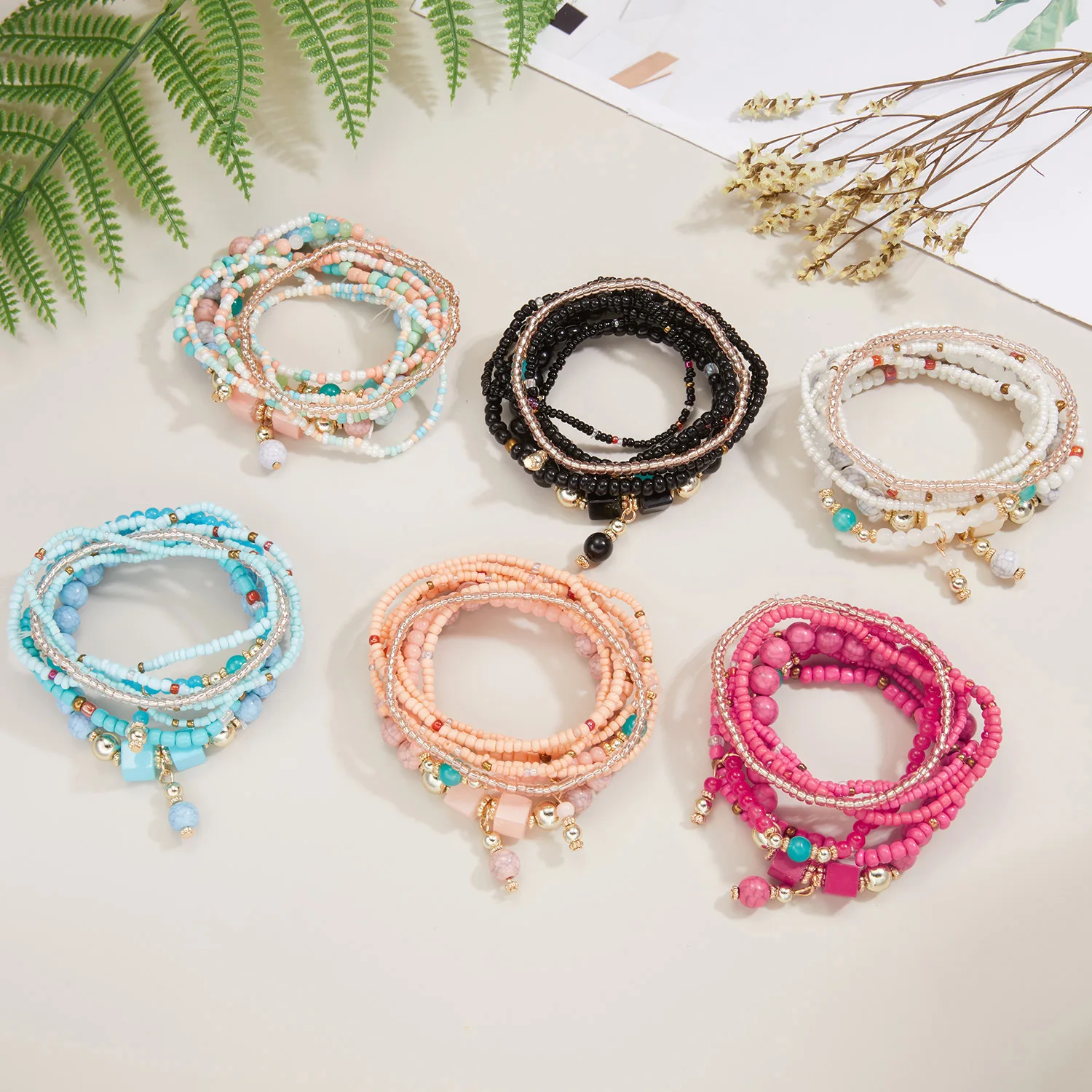 

Sheishow Trendy Multilayer Colorful Boho Handmade Resin Stretch Bracelet for Women Creative Design Fashion Ethnic Style Jewelry
