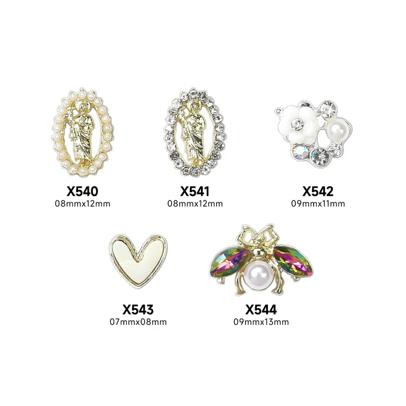 

10Pcs New Luxury Alloy Zircon Nail Charms Shiny Butterfly Love Virgin Buddha Rhinestones Nail Art Decorations DIY Gem Nail Parts