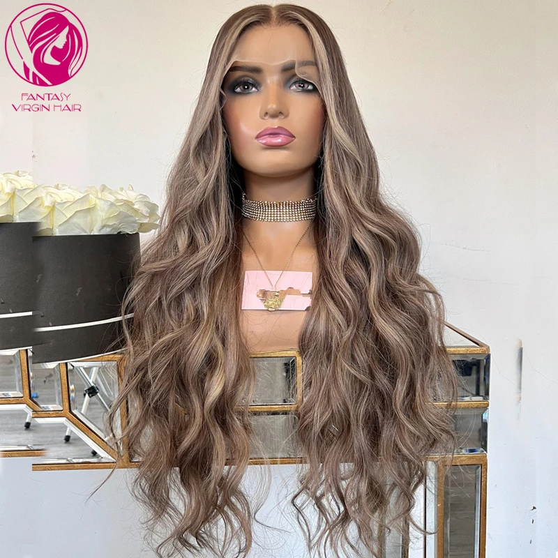 100% Human Hair full Lace Wig Caramel Brown Blonde Balayage Lace Frontal Wigs for Women Loose Body Wavy Virgin Glueless Wig Sale