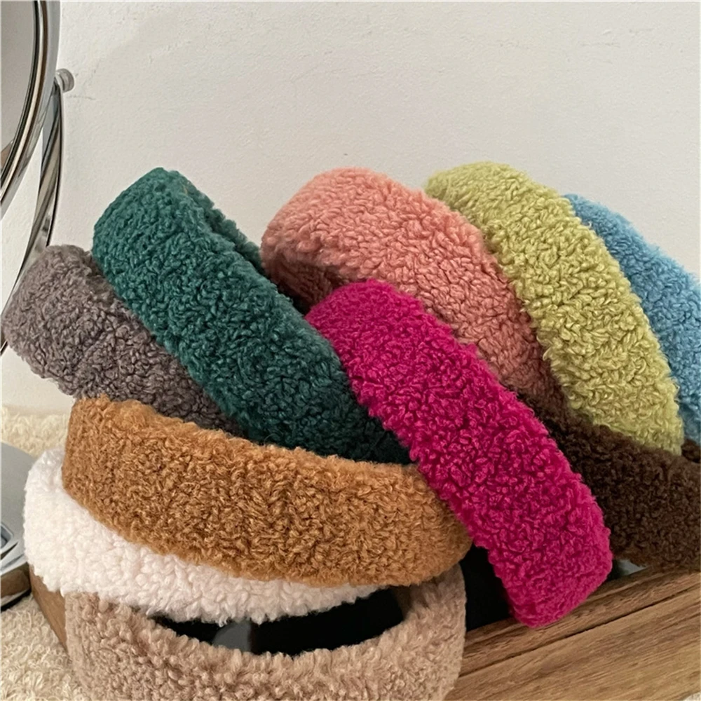 

Imitation Lamb Plush Hairbands Trendy Women Outdoor Yoga Solid Color Headbands Bangs Makeup Headwear Hair Accessories For Girls
