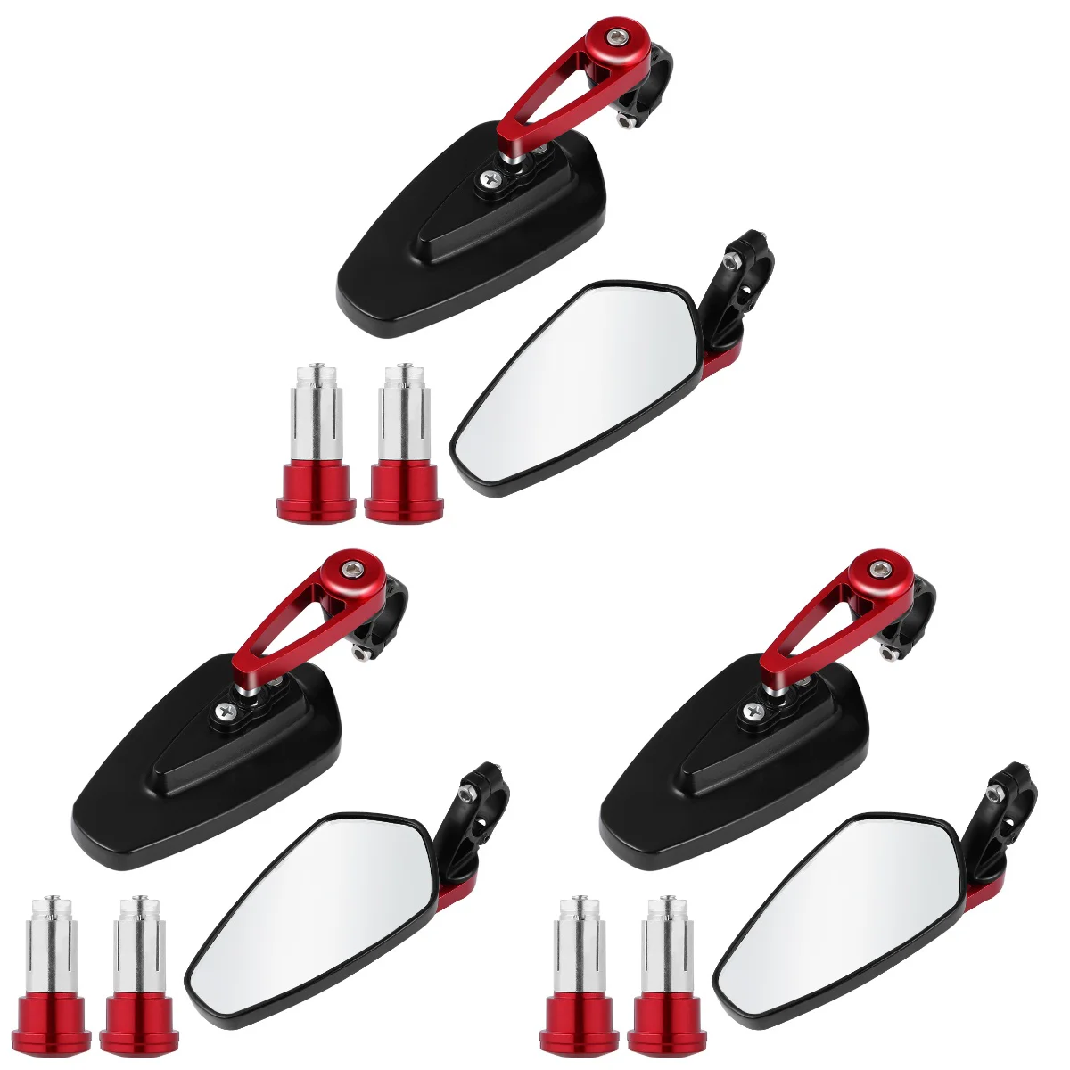 

3 Pairs Motorcycle Handlebar Reversing Mirror All Aluminum Rearview Mirror Reflector Modification Accessories (Red)