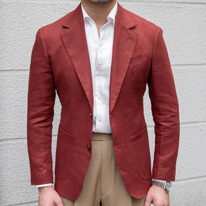 

Однобортное льняное повседневное пальто высокого качества блейзер в стиле ретро Hombre, приталенное Пиджаки для джентльменов с длинными рукавами, Chaquetas Hombre De Vestir