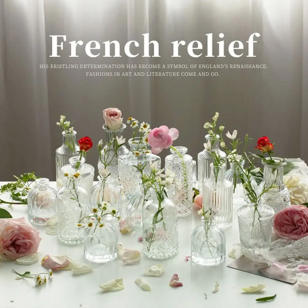 Мини Свадебная стеклянная ваза для цветов рельефная Ретро прозрачная растений