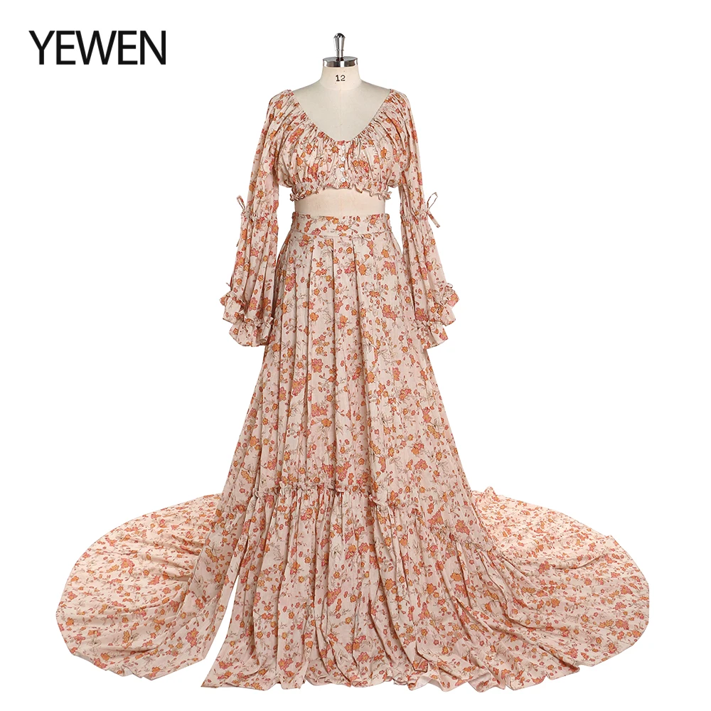 

Floral Elegant Long V-Neck Dresses For Women 2022 Bohemia Women's Summer Maxi Dress 2 Pieces Gown Fancy Photography Props YEWEN