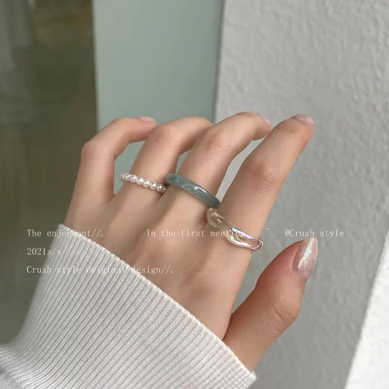 

кольца Acrylic Rings Set for Women Girls Light Color System Resin Beaded Elastic Rings Bridal Engagement Finger Jewelry