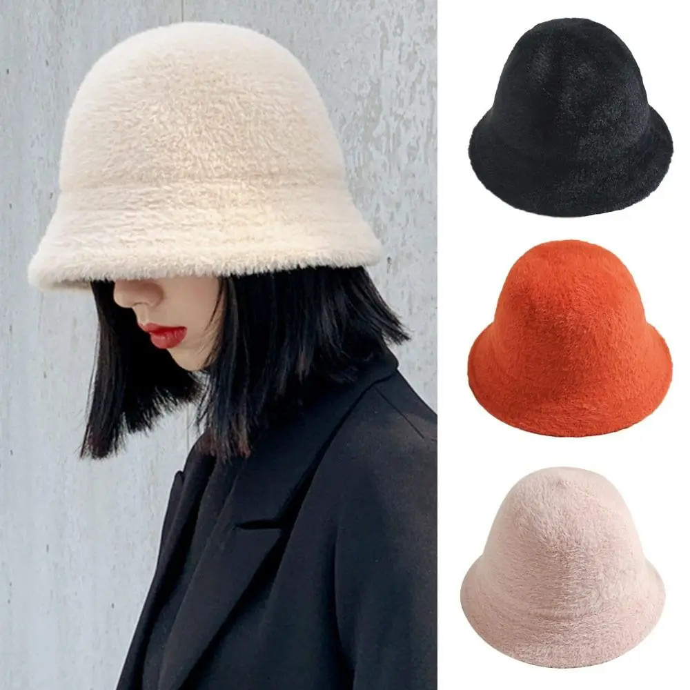 

Winter Casual Warm Faux Fur Fisherman Cap Sun Cap Panama Hat Bucket Hat