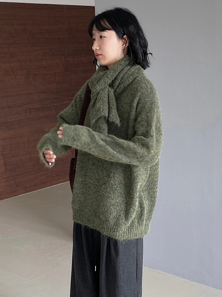 DEAT модный женский вязаный пуловер с v-образным вырезом свободный винно-красный