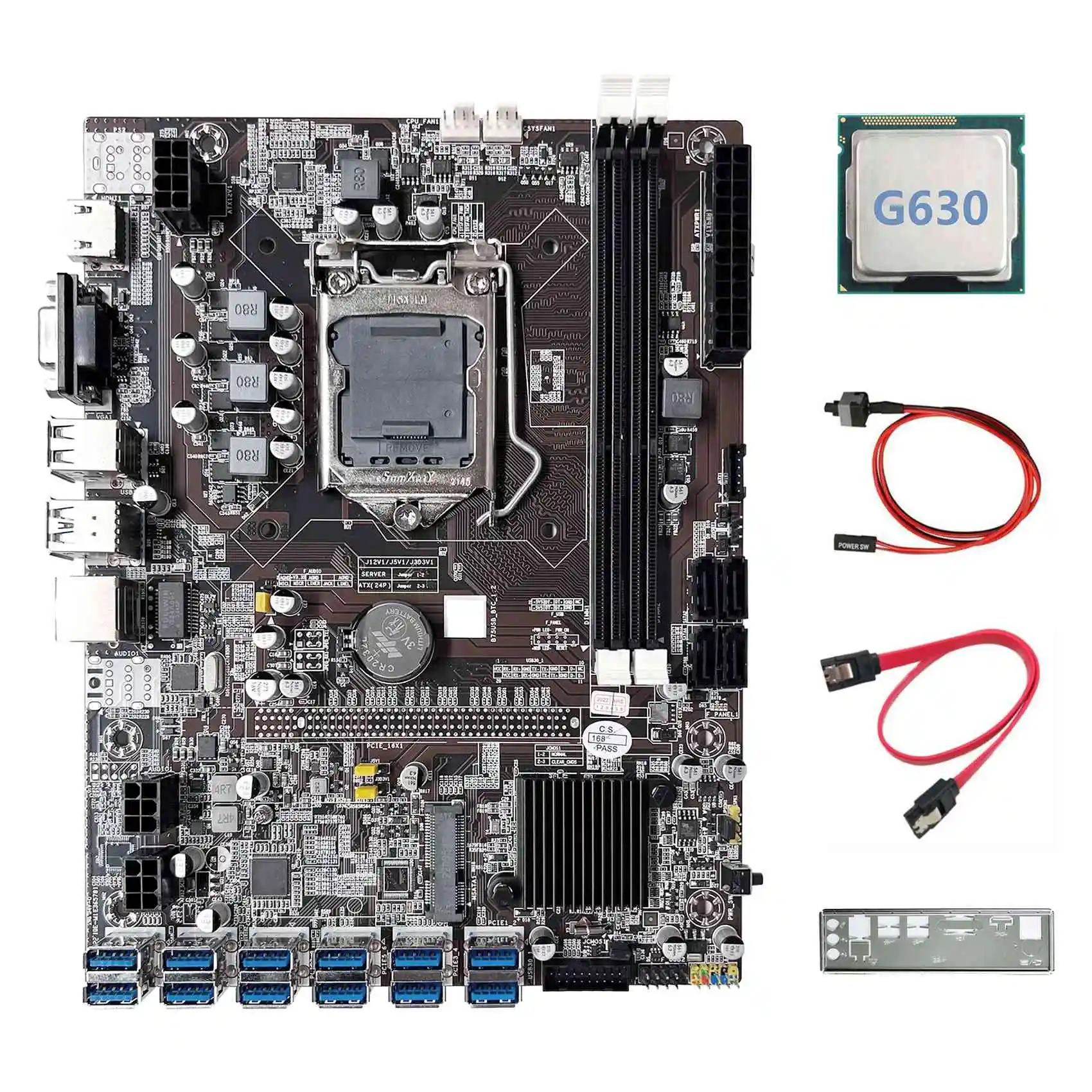 B75 12USB BTC Mining Motherboard+G630 CPU+SATA Cable+Switch Cable+Baffle 12XUSB3.0 B75 ETH Miner Motherboard