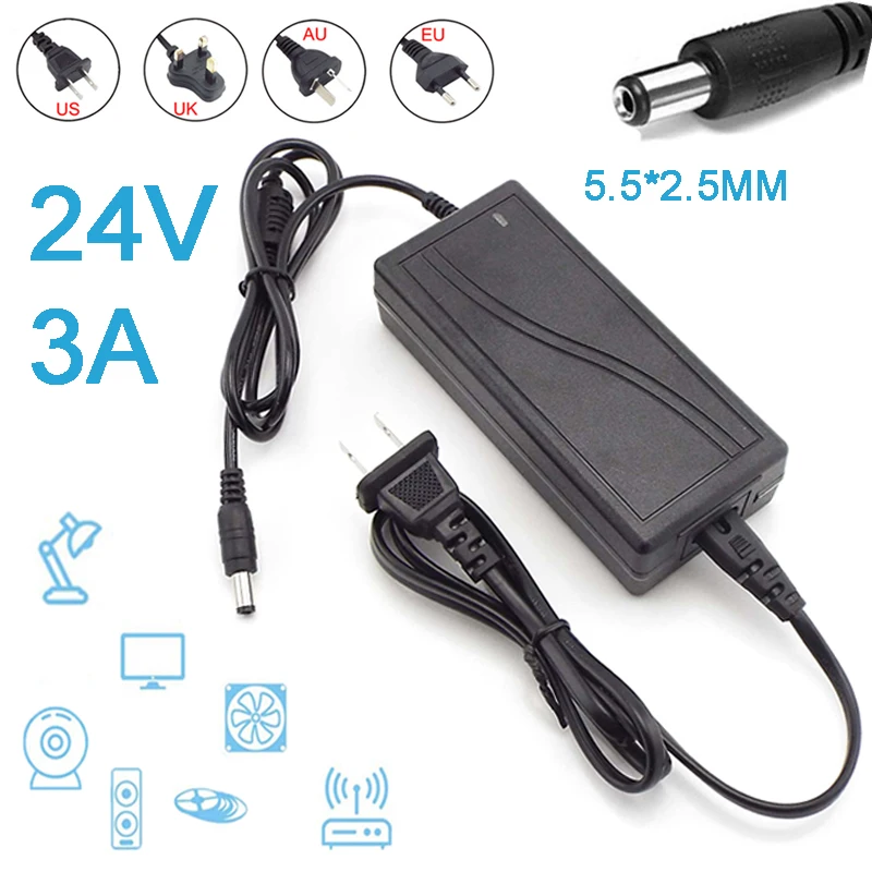

24V 3A 3000ma CCTV Camera Power Supply AC DC Adapter Converter Charger 110-240V Switching Power Supplies for LED Strip Light D4
