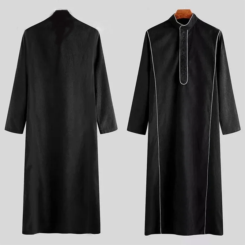Muslim Fashion Arabian Middle East Men Solid Color Button Men's Robe House Robe for Men Abaya Saudi Arabia Pakistan Abaya Thoub