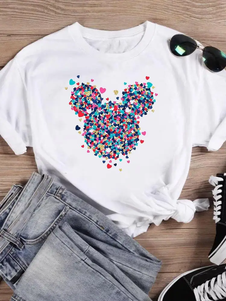 

Модная женская одежда Disney с мультяшным принтом, футболка в стиле 90-х с ушками Микки Мауса, повседневные футболки с графическим принтом и кор...