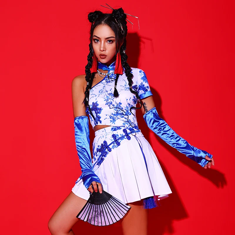 

Chinese Style Jazz Dancewear Women Streetwear Festival Clothing Rave Set Dancer Outfit Stage Wear Cheerleader Costume DL9707
