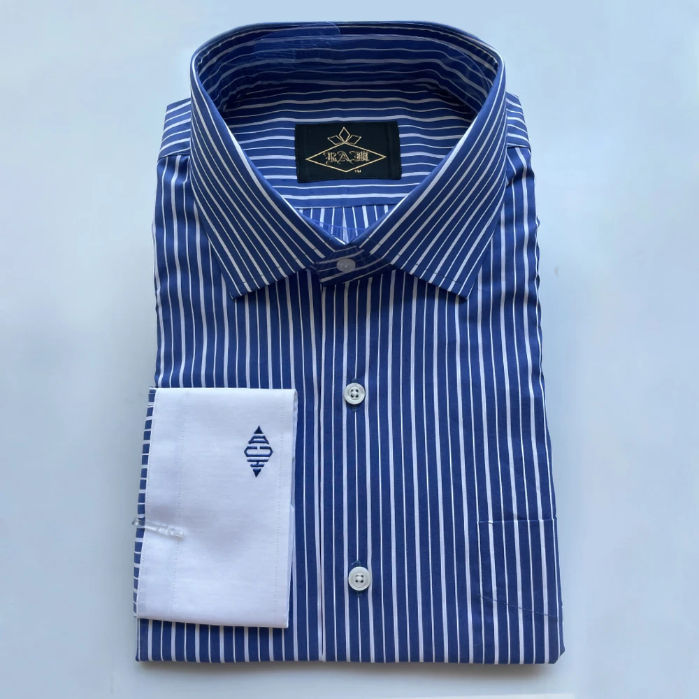 

Fashion Trend Men's Autumn Thin Long Sleeve Fashion Business Blue Stripe Shirt