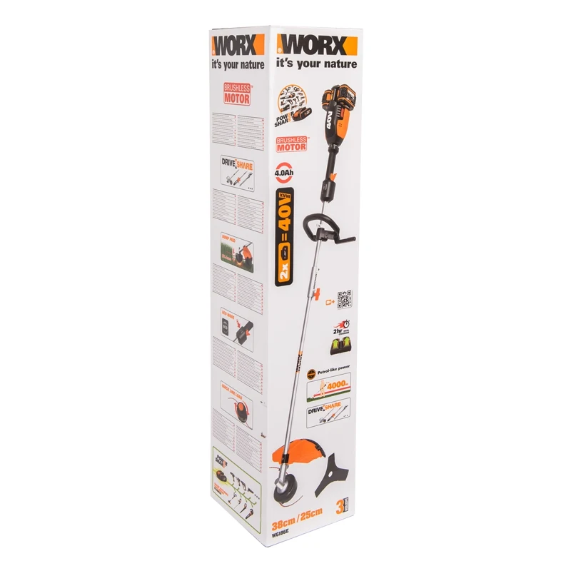 Триммер аккумуляторный бесщеточный WORX WG186E 40В 4Ач х2 двойное ЗУ 2x2A | Инструменты
