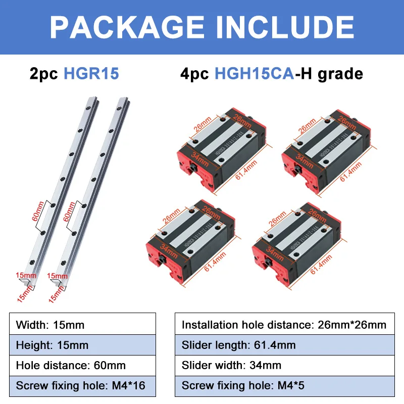 Линейные направляющие HGR15/20 LHOHWP 1200-2500 мм + блоки HGH20CA HGW20CC