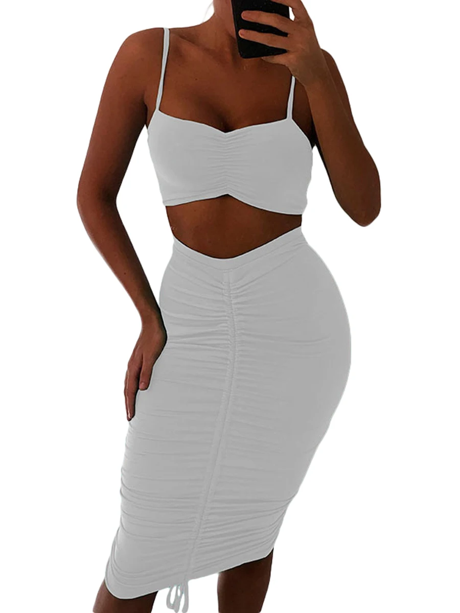 

Женский пикантный комплект из 2 предметов с юбкой, короткий топ на бретельках без рукавов с низким вырезом, плиссированная мини-юбка с высокой талией и завязками