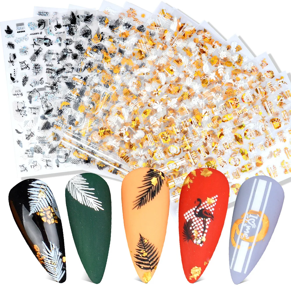 

5D Embossed Nail Stickers for Manicure Leaf Nail Sticker Sliders For Nails Decal Self-adhesive Figures Transfer DIY Accessories