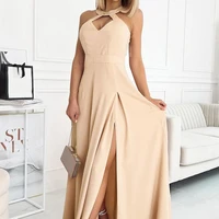 summer elegant casual womens dressesdress for women 2022 solid color o necks high split good looking prom dress for adult