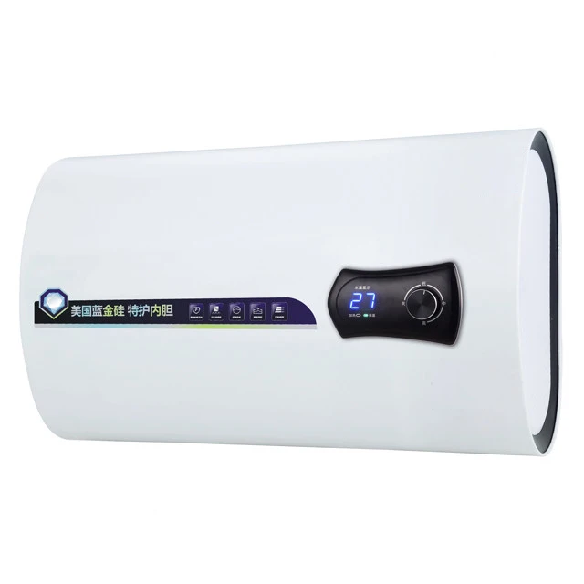 

Horizontal wall mounted storage electric water heater/digital screen
