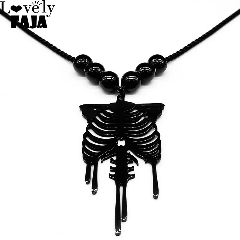 

Goth Human Rib Cage Body Chest Necklace Men Stainless Steel Skeleton Pendant Punk Fashion Vintage Medical Biology Jewelry N3020