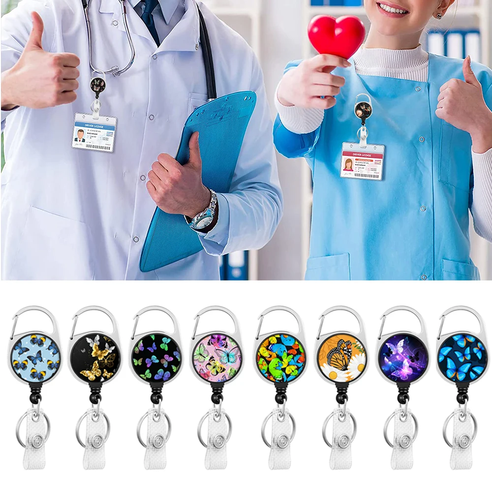 

Butterfly Lanyard Clip Keychain Name Tag Holder Keyring Id Card Key Ring Cord Reel Retract Pull Key Chain Office Recoil Badge