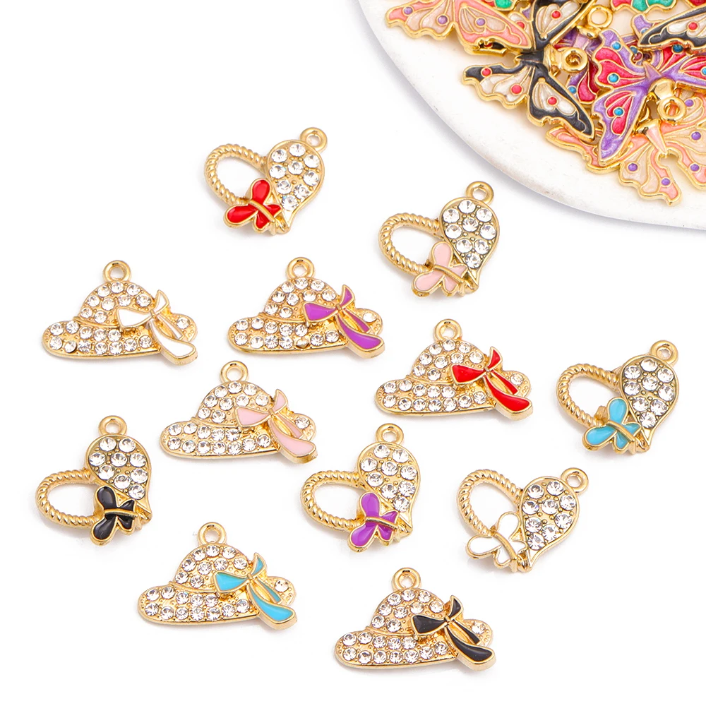 10 шт. позолоченные хрустальные бабочки животные очаровательные сердца кулон для